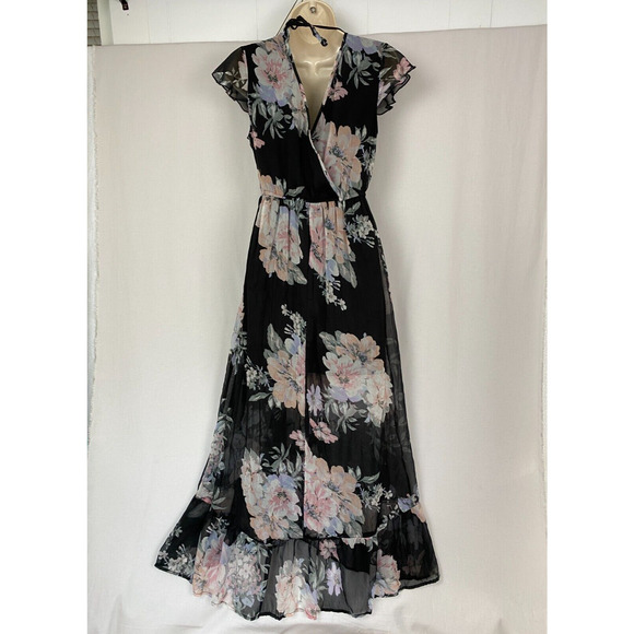 Band of Gypsies Maxi Dress Women Small Black Floral Sheer Cottagecore Moissanite - Picture 2 of 15